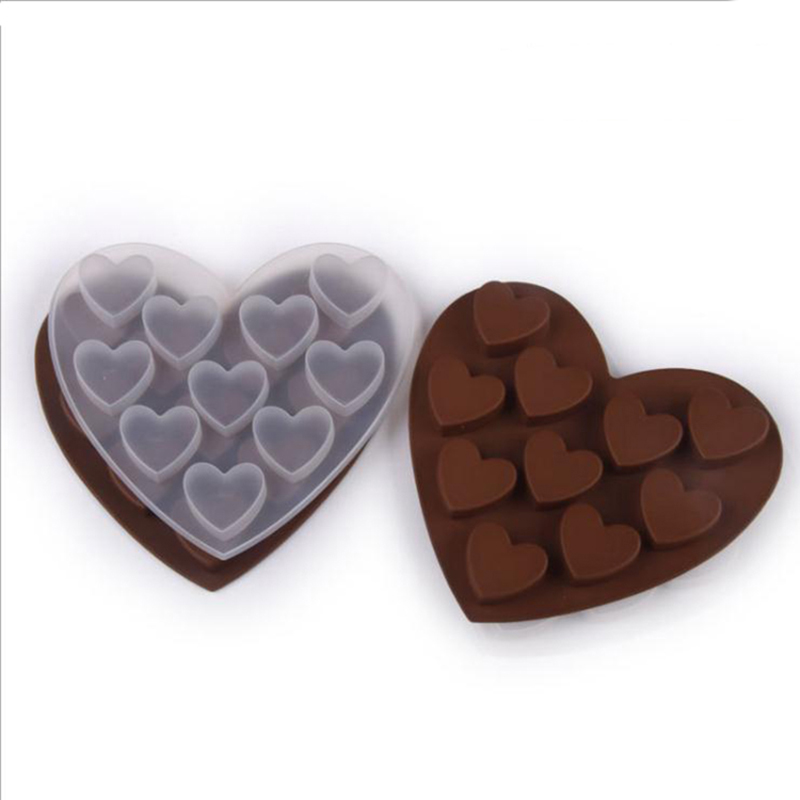 10 cavidades en forma de corazón molde de silicona para hornear jabón de chocolate fondant budding gelatina dulces galleta de hielo cubo de pastel pequeño gelatina
